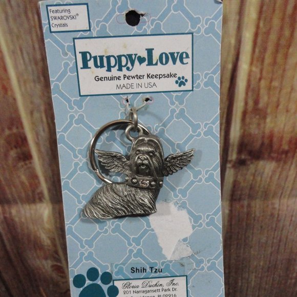 Host pick Puppy Love SHIH TZU Angel pewter Swarovski Crystal Key Chain - Picture 2 of 6